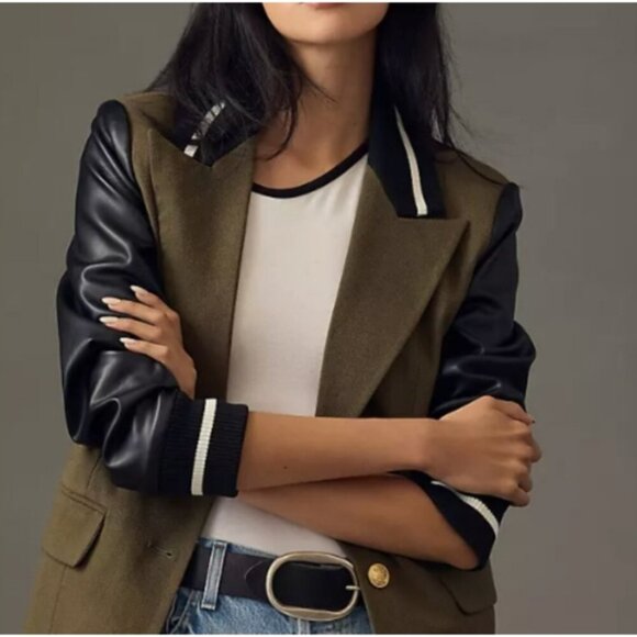 Avec Les Filles Miltary Styl Jacket Coat Blazer 1X 16 18 Trendy Faux Leather Slv - Picture 3 of 7